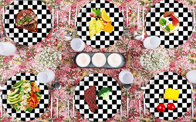 HSPAIDYP 40 Pcs Black & White Checkered Party Supplies - Racing Themed Paper Plates, 7" Dessert Plates for Kids Sports Themed Race Car Birthday Party Decorations - Image 4