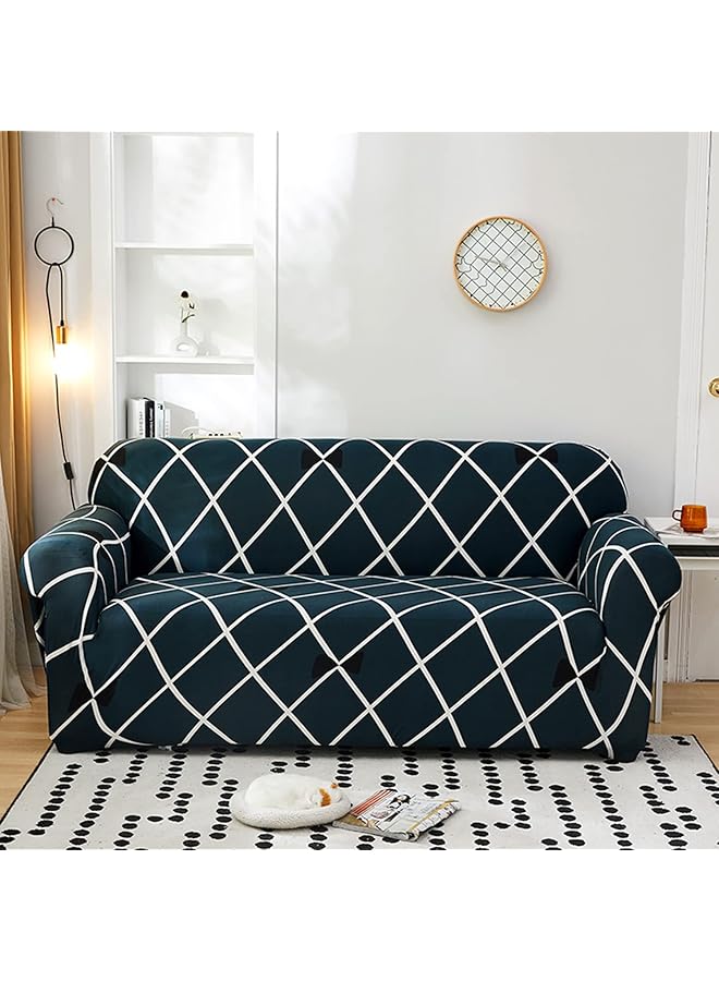 The Bros Polyester Spandex Printed Sofa Cover Big Elasticity Cover Stretch Universal Sofa Slipcovers (Blue Diamond, Four Seater) - Image 1