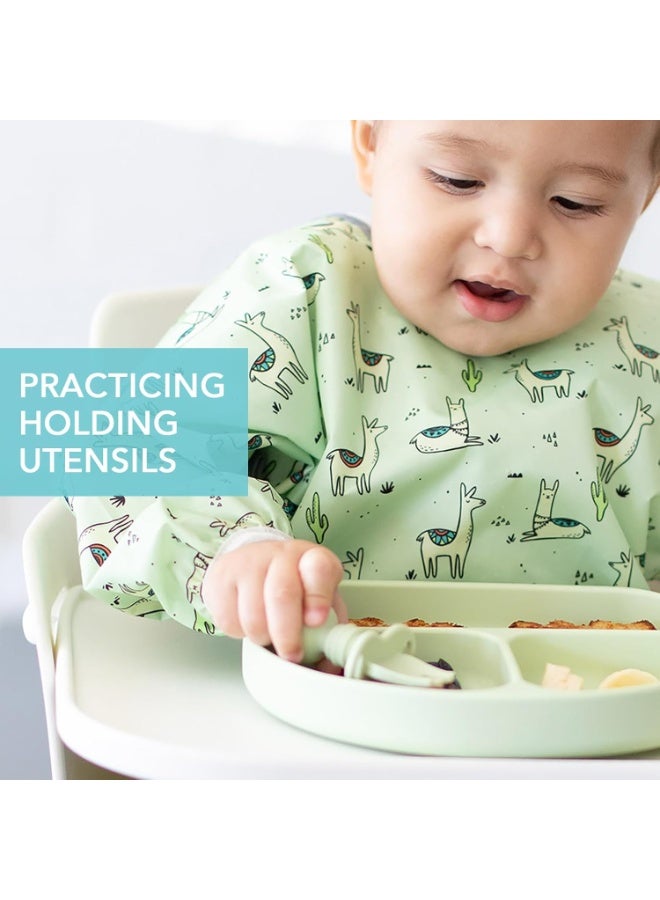 Bumkins Baby Utensils Set, Chewtensils Silicone Spoons for Dipping, Self-Feeding, Baby Led Weaning, Trainer Learning, First Stage Eating, Soft Practice Fork and Spoon, Babies 6 Months, Sage Green - Image 4