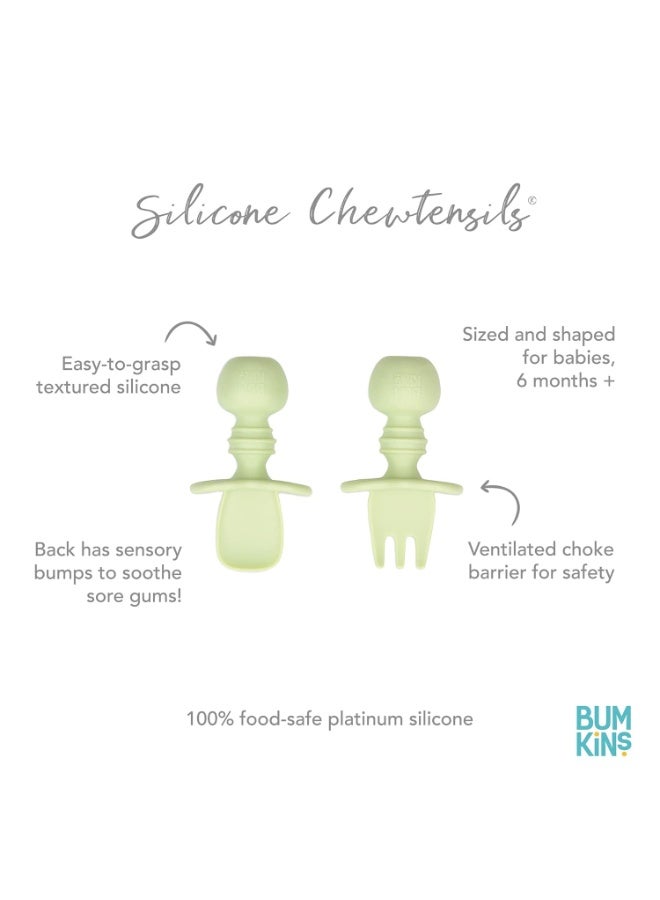 Bumkins Baby Utensils Set, Chewtensils Silicone Spoons for Dipping, Self-Feeding, Baby Led Weaning, Trainer Learning, First Stage Eating, Soft Practice Fork and Spoon, Babies 6 Months, Sage Green - Image 5