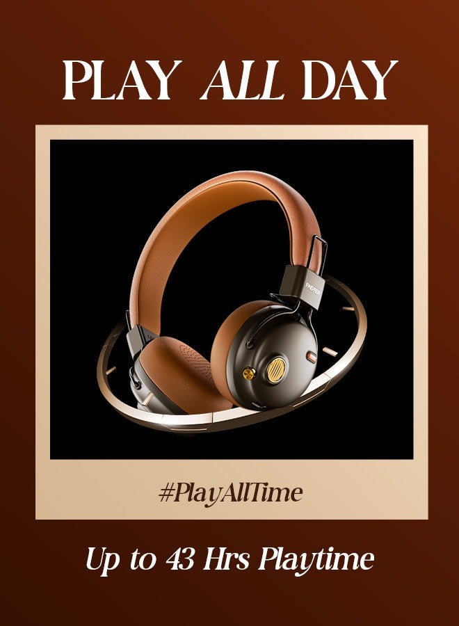 Faster S8 Rova Over Ear Headphones- Advanced ANC 5.3 Bluetooth Wireless Headphones 43H Playtime- 40mm Drivers Type-C Charging Hands Free Calls Deep Bass Lightweight Sports Gym Travel Work Home Office Cellphone PC - Black / Brown - Image 2