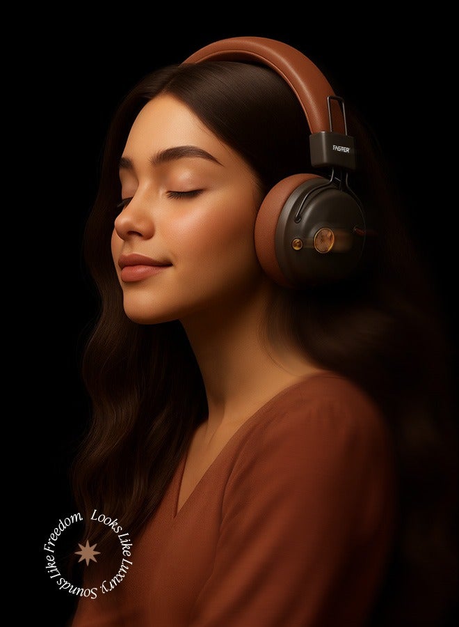 Faster S8 Rova Over Ear Headphones- Advanced ANC 5.3 Bluetooth Wireless Headphones 43H Playtime- 40mm Drivers Type-C Charging Hands Free Calls Deep Bass Lightweight Sports Gym Travel Work Home Office Cellphone PC - Black / Brown - Image 3