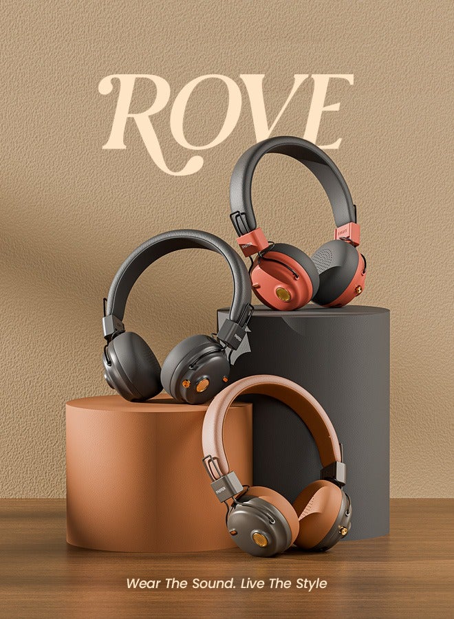 Faster S8 Rova Over Ear Headphones- Advanced ANC 5.3 Bluetooth Wireless Headphones 43H Playtime- 40mm Drivers Type-C Charging Hands Free Calls Deep Bass Lightweight Sports Gym Travel Work Home Office Cellphone PC - Black / Brown - Image 5