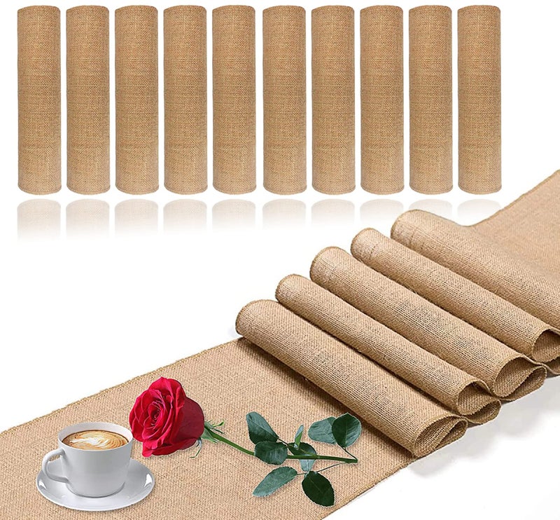 5 Pack Burlap Table Runners 12 x 71 Inch Rustic Table Runner Farmhouse Table Decor Burlap Woven Fabric Placemats Rustic Long Roll Home Decor for Outdoor Wedding and Dinner