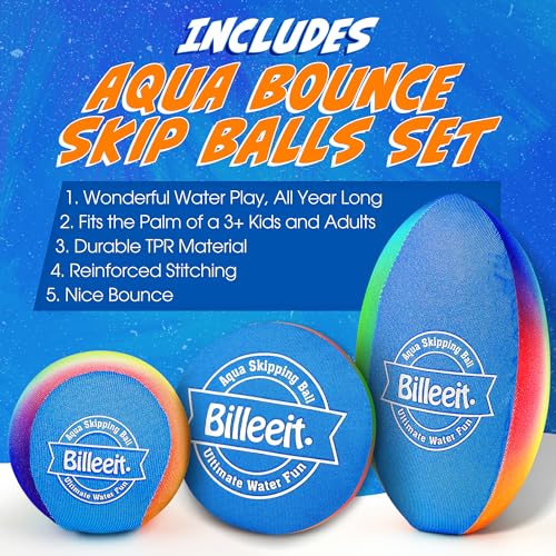 Billeeit Water Skipping Balls Set for Pool Play, Include 1 Rugby, 2 Balls and 2 Discs, Rainbow Color Splash Water Bouncing Balls, Fun Beach Toys & Games for Kids 3+ 4-8-12 and Adults - Image 4