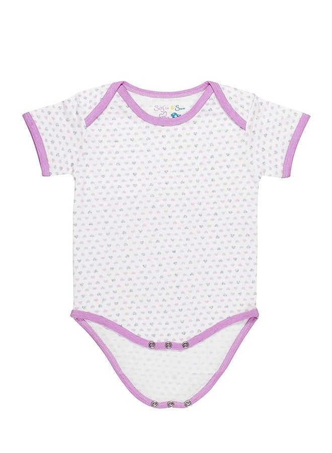 Sofie & Sam Premium Cotton 1 Pc Baby Romper Half Sleeves (12-18) Months - Hearts/Pink - Image 2
