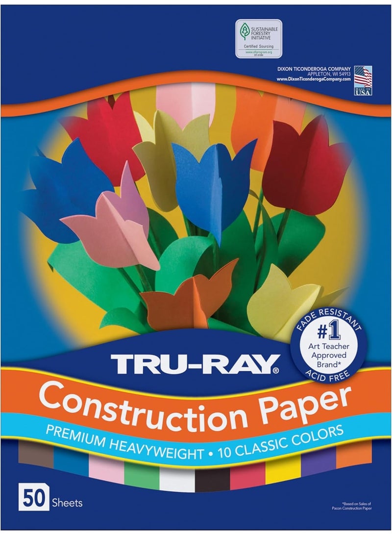 Tru-RayÂ® Construction Paper, 50% Recycled, Assorted Colors, 12" x 18", Pack Of 50 - Image 1