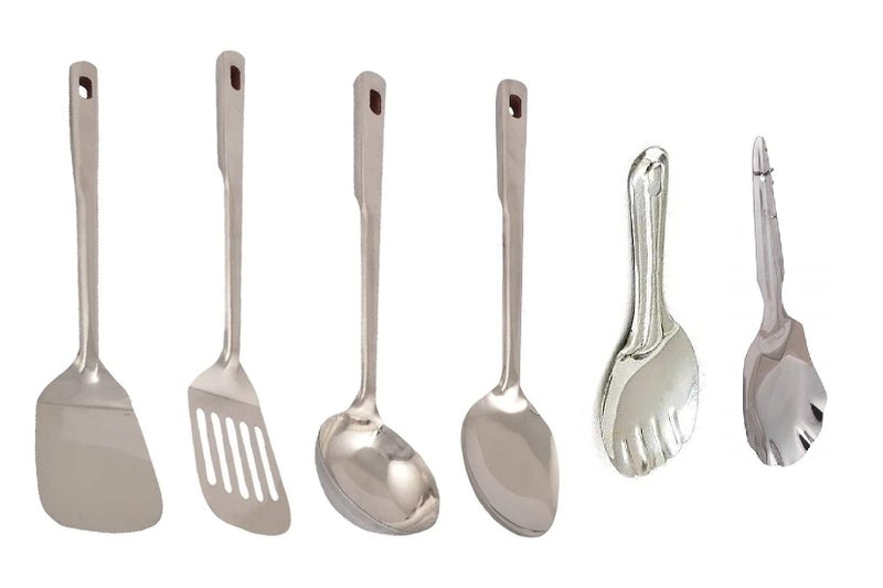 First Front Stainless Steel Cooking and Serving Spoon, Rice Palta, Panja Rice Palta, Palta, Egg Palta with Chamcha, Kitchen Tools (Pack of 6) - Image 1
