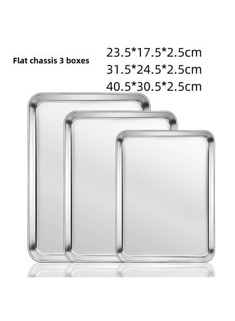 Square Flat Bottom Stainless Steel Grilled Fish Plate Rectangular Household Multi-Size Baking Plate Pizza Plate Set Of 3-Specifications:3-piece Set 23+31+40cm (boxed)-Color:304 Material