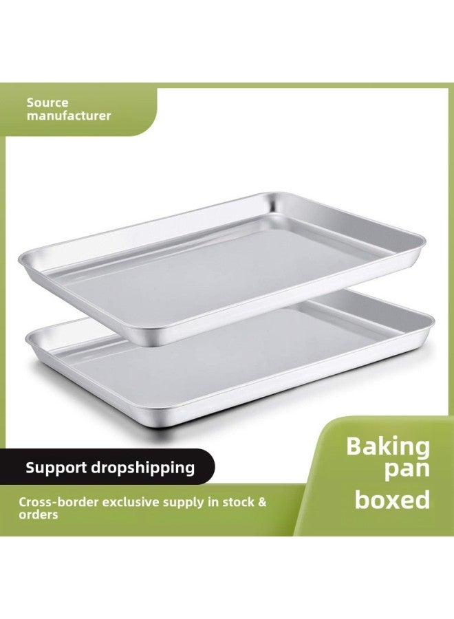 Square Flat Bottom Stainless Steel Grilled Fish Plate Rectangular Household Multi-Size Baking Plate Pizza Plate Set Of 3-Specifications:3-piece Set 23+31+40cm (boxed)-Color:304 Material