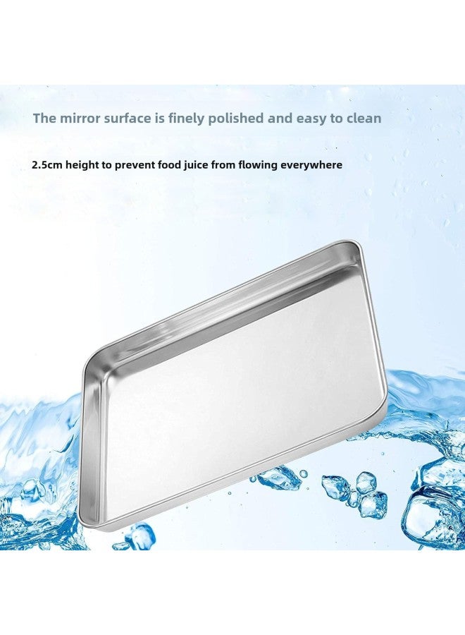 Square Flat Bottom Stainless Steel Grilled Fish Plate Rectangular Household Multi-Size Baking Plate Pizza Plate Set Of 3-Specifications:3-piece Set 23+31+40cm (boxed)-Color:304 Material