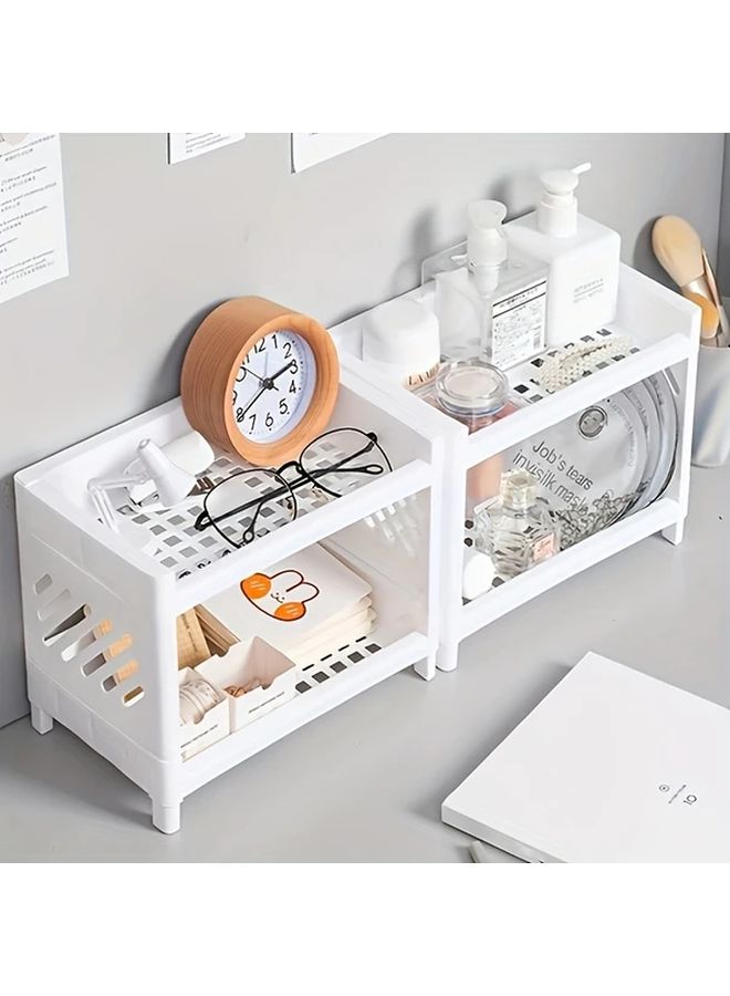 White Desktop Double Layer Cosmetic Storage Rack For Kitchen Dining Table Organizer - Image 1