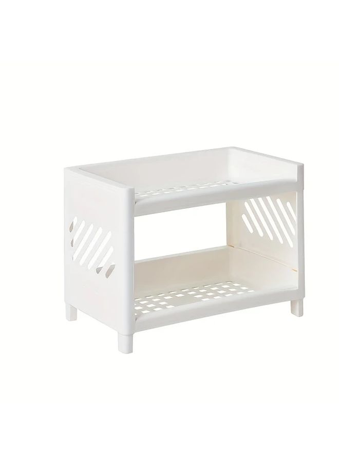 White Desktop Double Layer Cosmetic Storage Rack For Kitchen Dining Table Organizer - Image 4