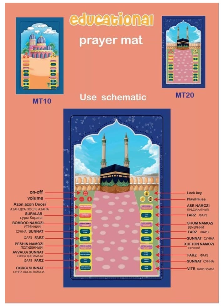 Generic Islamic Electronic Smart Prayer Mat For Kids, Engaging Interactive Learning in 10 Speaking Languages, 36 active keys, Fun and Educational Gift for Children  - Image 5