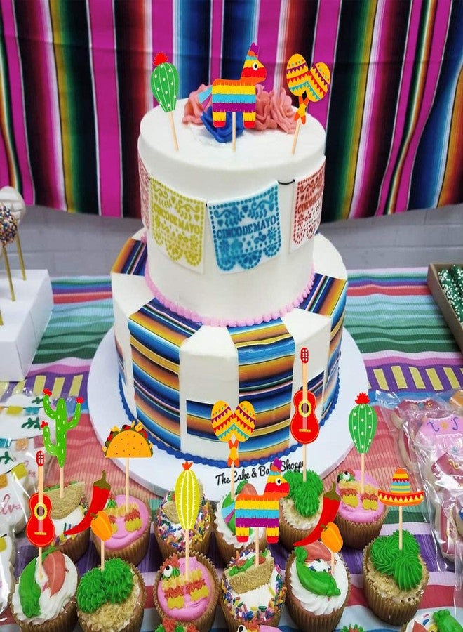 BCHOCKS 36 Pcs Fiesta Cupcake Topper Mexican Theme Cake Decoration for Mexican Themed Cactus Donkey Taco Pepper Sombrero Mustache Party Decorations - Image 4