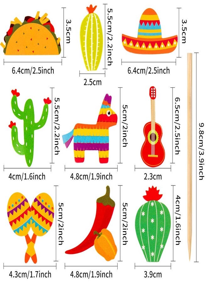 BCHOCKS 36 Pcs Fiesta Cupcake Topper Mexican Theme Cake Decoration for Mexican Themed Cactus Donkey Taco Pepper Sombrero Mustache Party Decorations - Image 3