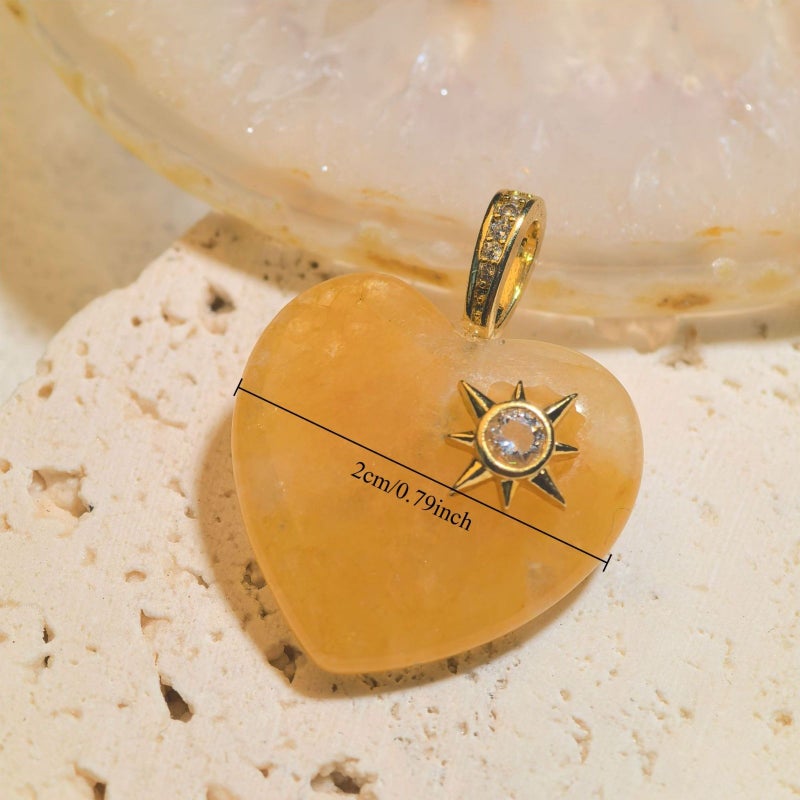 Natural Stone Heart Copper Plated Buckle Six Pointed Star Zirconia Pendant Necklace Yellowstone - Image 4