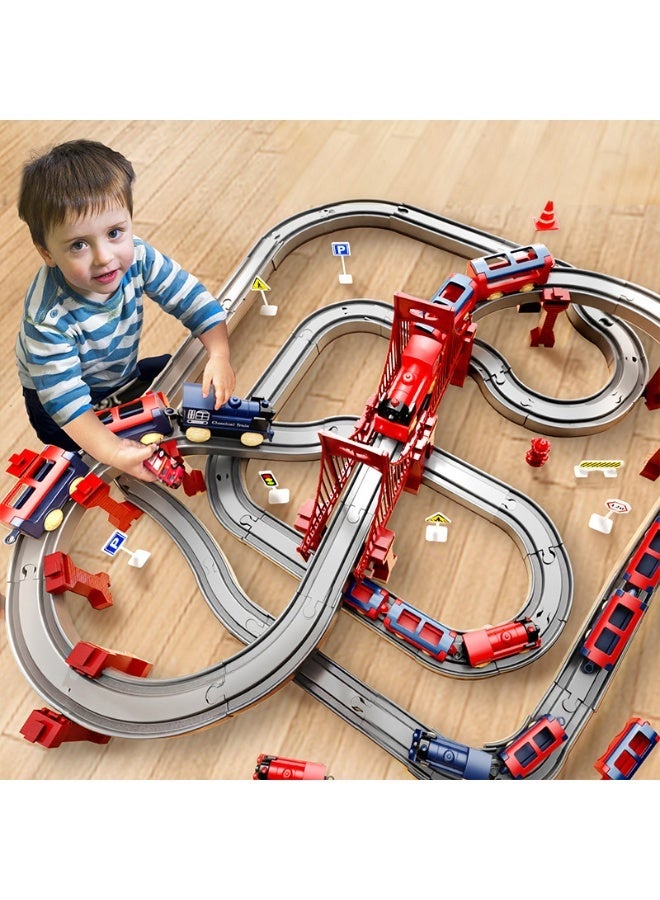 يونيكبيبي طقم قطار كهربائي مع مسار بطول 90 سم، لعبة قطار تجميع للأطفال، 44 قطعة تتضمن جسور وأنفاق وعلامات مرور، قطار بمغناطيس ومسار قابل للتركيب، لعبة قطار عالية السرعة للأطفال من سن 3 سنوات - Image 1