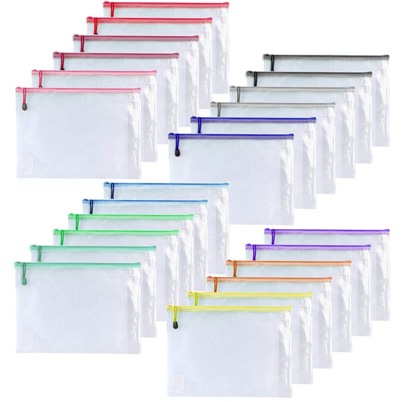 Oaimyy-24PCS-4 x 6" inches-Mesh Zipper Pouch, Plastic Zip File Folders Puzzle Bags for Organizing,Office Supplies,Travel,Home Storage-Multicolor - Image 1
