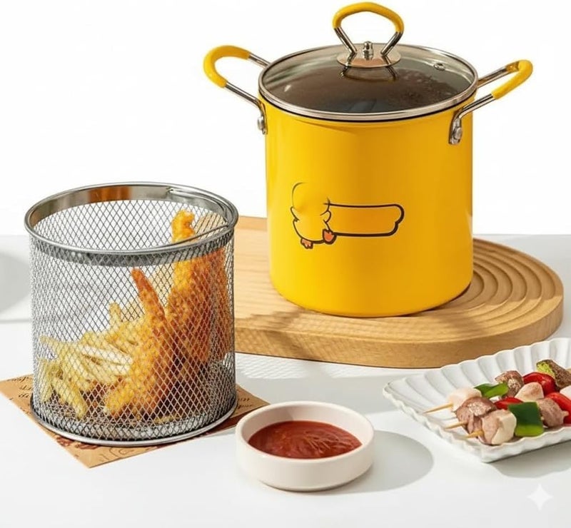 3L Non-Stick Deep Frying Pan – with Stainless Steel Strainer and Heat-Resistant Glass Lid – Frying without Oil Splashes – Suitable for Potatoes and Chicken - Image 1