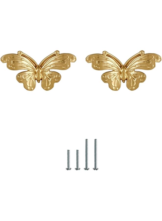 S-TOP 2 Pack Gold Cabinet Knobs,Brass Hardware for Dresser Drawer,Butterfly Designed Knobs and Pulls - Image 1