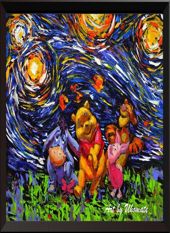 Uhomate Winnie The Pooh Winnie Pooh Inspired Vincent Van Gogh Starry Night Posters Home Canvas Wall Art Nursery Decor Living Room Wall Decor A014 (8X10) - Image 1