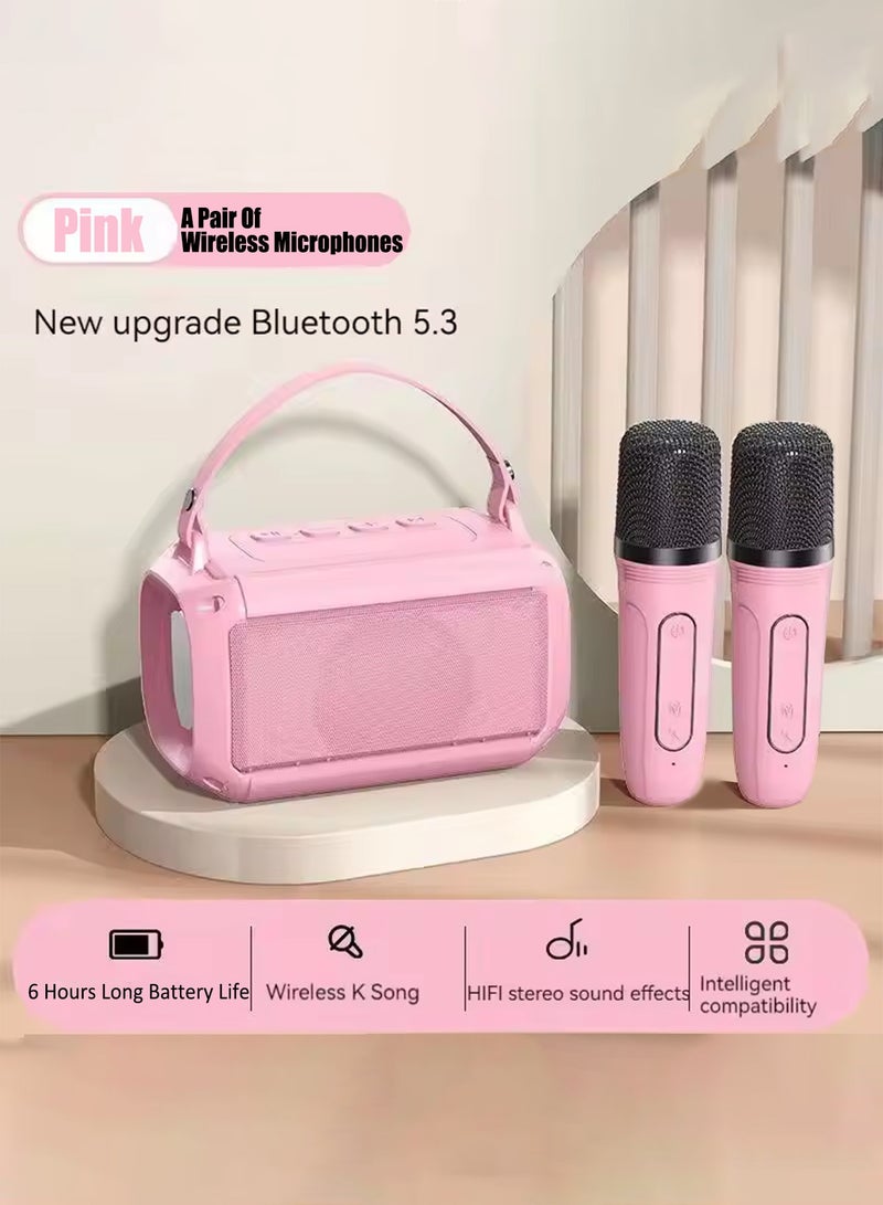 Wireless Microphone Karaoke Bluetooth – Dual Wireless Mics with DSP Noise Reduction, LED Light Speaker, 1200mAh Long Battery, Mini Portable Mic for Kids  Adults, Supports TF Card/USB/AUX – for Home, Parties, Travel (Pink, 2 Microphones) - Image 1