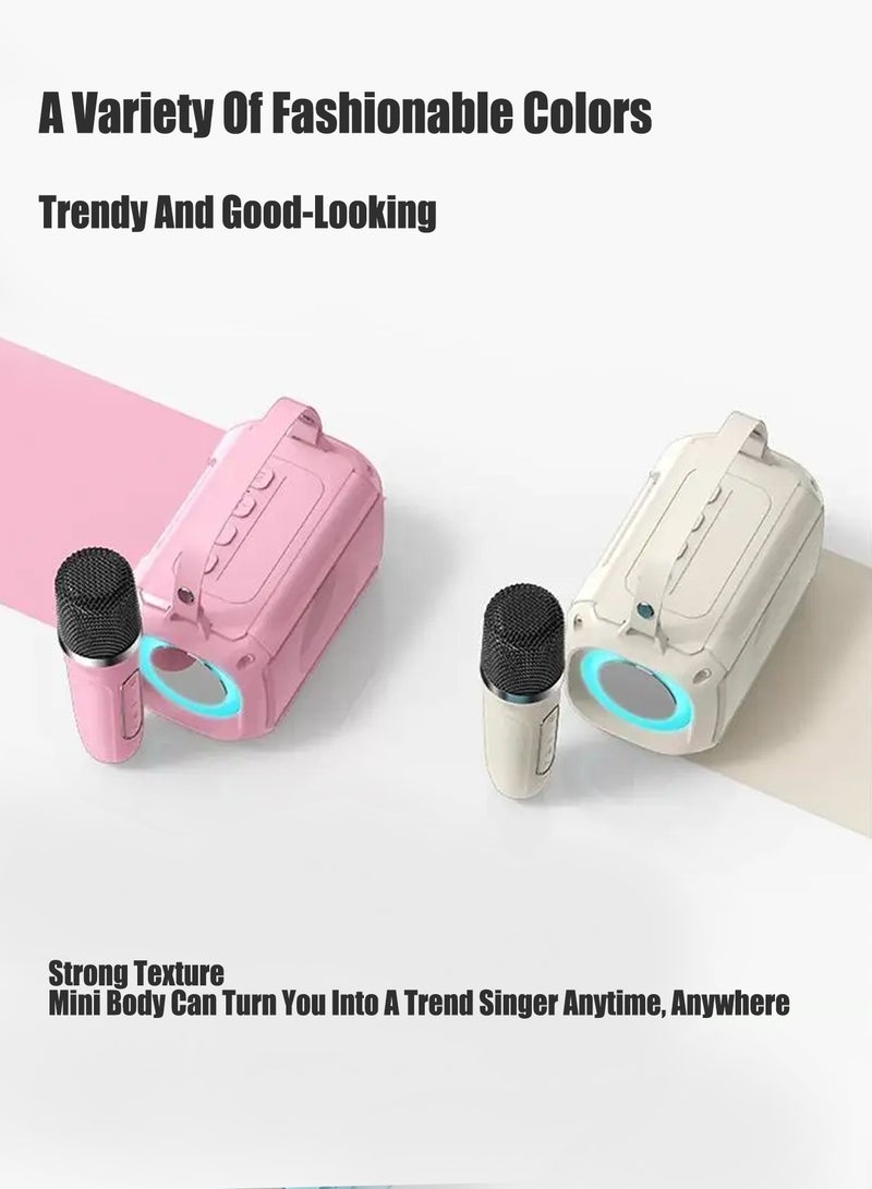 Wireless Microphone Karaoke Bluetooth – Dual Wireless Mics with DSP Noise Reduction, LED Light Speaker, 1200mAh Long Battery, Mini Portable Mic for Kids  Adults, Supports TF Card/USB/AUX – for Home, Parties, Travel (Pink, 2 Microphones) - Image 3