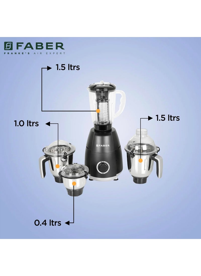 Faber Faber Crown 800W Blender Mixer Grinder, 3 SS Clip Lock Jars + 1 PC jar || Low-Noise Copper Motor, up to 20000 RPM Speed || 2 Year Comprehensive & 5 Year Motor Warranty (FMG Crown 800 W 4J Nero) Black  - Image 4