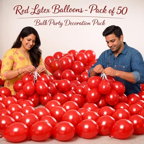 Propsicle Red Metallic Balloons for Decoration - (Pack of 50) Red Balloons for Birthday, Anniversary, Valentine, Bachelorette, Christmas, New Year, Wedding Backdrop, Balloon Arch & Party Decoration - Image 3