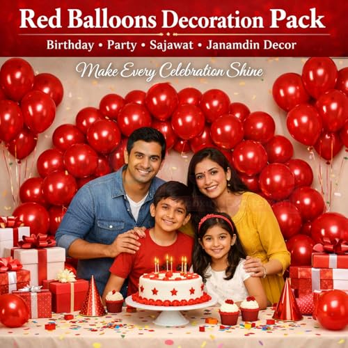 Propsicle Red Metallic Balloons for Decoration - (Pack of 50) Red Balloons for Birthday, Anniversary, Valentine, Bachelorette, Christmas, New Year, Wedding Backdrop, Balloon Arch & Party Decoration - Image 4