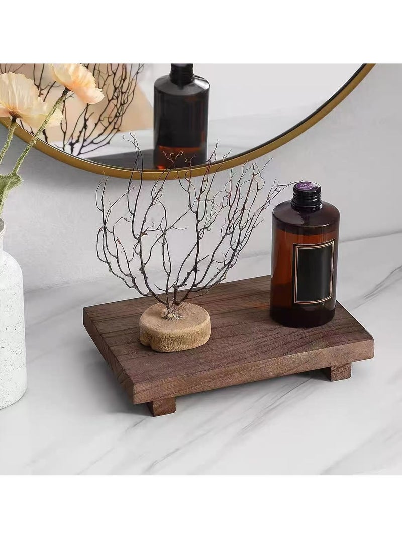 YelaJoy Wood Pedestal Soap Stand, Farmhouse Wood Riser, Soap Dish Holder/Tray Counter Decor for Bathroom Kitchen, Rustic Candle Plant Holder, Display Rectangular Decorative (Antique Walnut) - Image 1