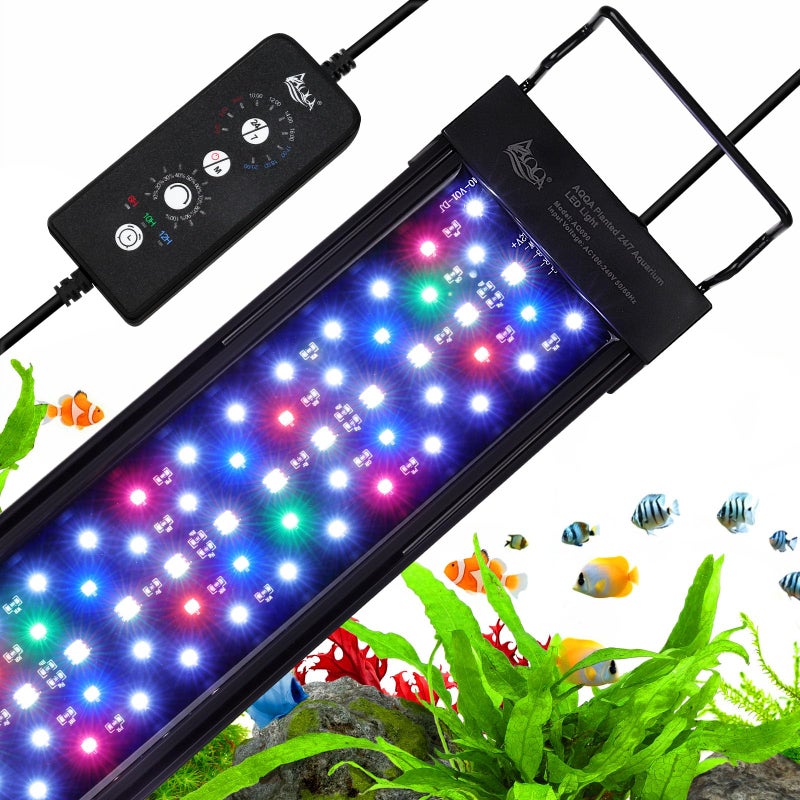 AQQA LED Aquarium Light, 24/7 Mode IP68 Waterproof Extendable Bracket Fish Tank Light, DIY Mode Full Spectrum Aquarium Plant Light, Adjustable Timer/Brightness Memory Function for 40-48 Inch Fish Tank - Image 1