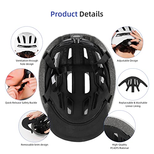 Ulip Smart Bicycle Helmet with Front Rear LED Light Detachable Visor and Lining for Adults Men Women Bike Skateboard Cycling Roller Scooter Commute While - Image 4