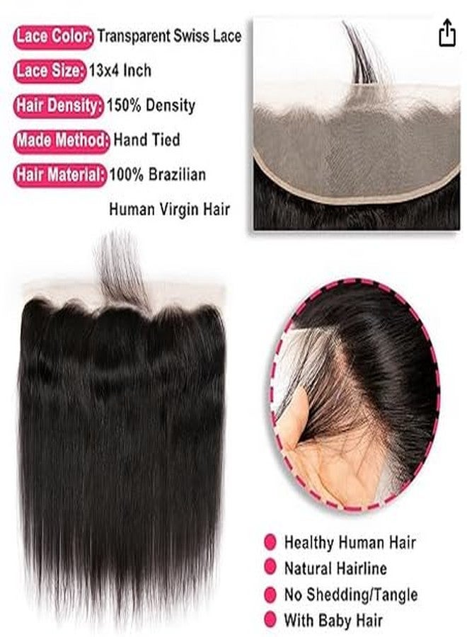 coloryoung 13x4 Ear to Ear Transparent Lace Frontal Closure Brazilian Virgin Human Hair Frontal 150% Density Hand Tied Swiss Lace Full Lace Frontal Closures Bleached Knots Natural Black(14 Inch) - Image 4