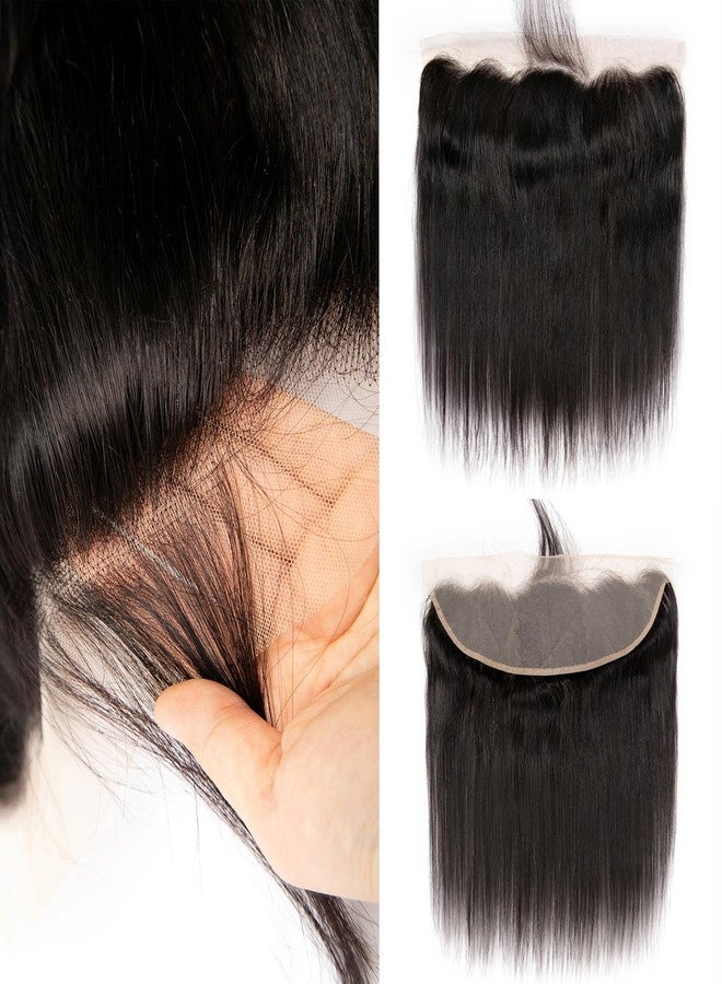 coloryoung 13x4 Ear to Ear Transparent Lace Frontal Closure Brazilian Virgin Human Hair Frontal 150% Density Hand Tied Swiss Lace Full Lace Frontal Closures Bleached Knots Natural Black(14 Inch) - Image 1