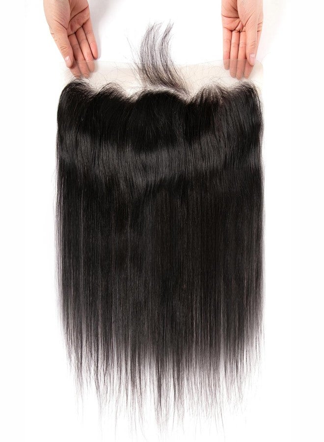 coloryoung 13x4 Ear to Ear Transparent Lace Frontal Closure Brazilian Virgin Human Hair Frontal 150% Density Hand Tied Swiss Lace Full Lace Frontal Closures Bleached Knots Natural Black(14 Inch) - Image 5
