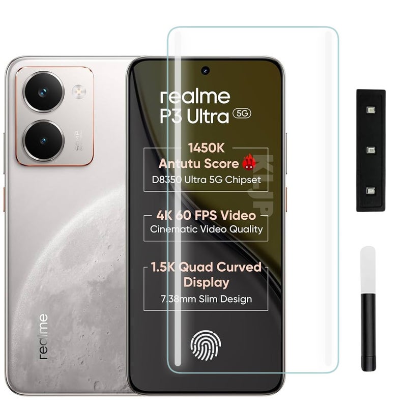 KLJP حماية شاشة زجاجية مقواة من غوريلا بتقنية HD+ المنحنية مصممة لجهاز Realme P3 Ultra 5G - حماية كاملة من الحافة إلى الحافة مع مجموعة تركيب سهلة - Image 1