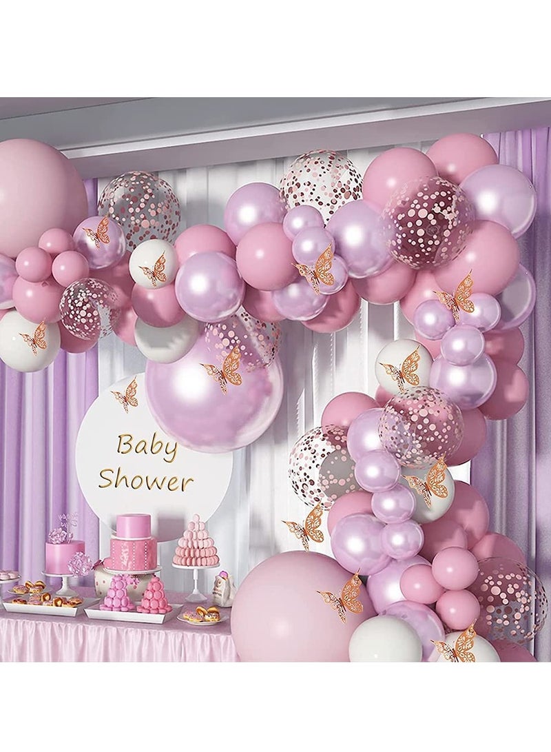 KASTWAVE Balloon Garland Arch Kit Include Butterfly Stickers Metal Pink White Balloons Rose Gold Confetti Balloon Arch Kit for Birthday Party Decoration Wedding Baby Shower Girls Women(102Pcs) - Image 1
