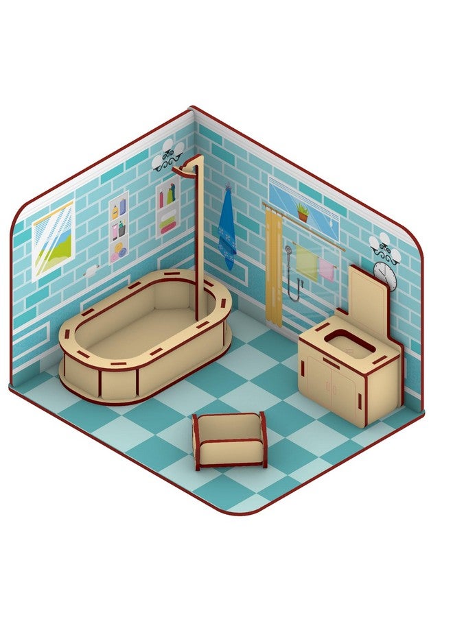 Webby Kids DIY Wooden Bathroom Doll House with Furniture Kit for Girls and Boys