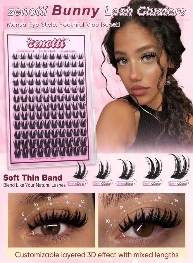 zenotti Bunny Lash Clusters Manga Eyelash Clusters Wispy Cluster Eyelash Extensions Anime Fairy Individual Lashes Cluster with Spikes Wet Look Lash Extensions 8-16mm by zenotti - Image 2