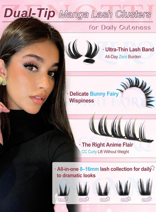 zenotti Bunny Lash Clusters Manga Eyelash Clusters Wispy Cluster Eyelash Extensions Anime Fairy Individual Lashes Cluster with Spikes Wet Look Lash Extensions 8-16mm by zenotti - Image 3