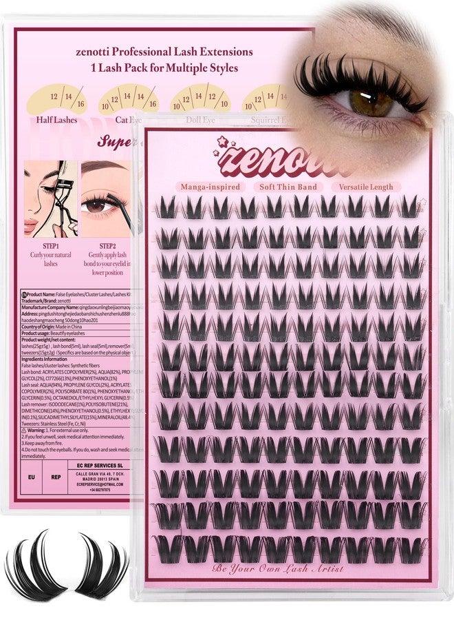 zenotti Bunny Lash Clusters Manga Eyelash Clusters Wispy Cluster Eyelash Extensions Anime Fairy Individual Lashes Cluster with Spikes Wet Look Lash Extensions 8-16mm by zenotti - Image 1