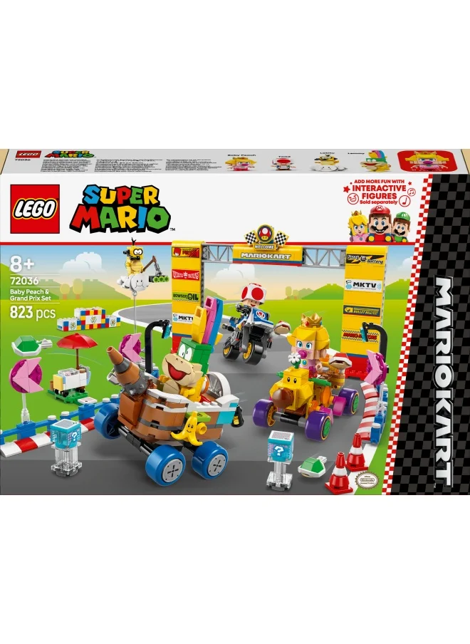 ليغو Super Mario: Mario Kart – Baby Peach & Grand Prix Building Toy Set, with 4 Nintendo Character Figures and 4 Vehicles Incl. Standard Bike, Gift for 8 Plus Year Old Boys, Girls and Gamers 72036 (823 pieces)
