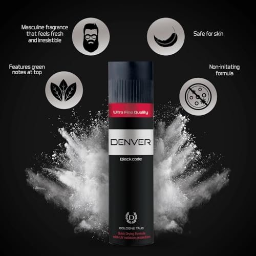 DENVER Black Code Cologne Talc - 100GM Each (Pack of 4) | Scented Talc for Men - Image 5