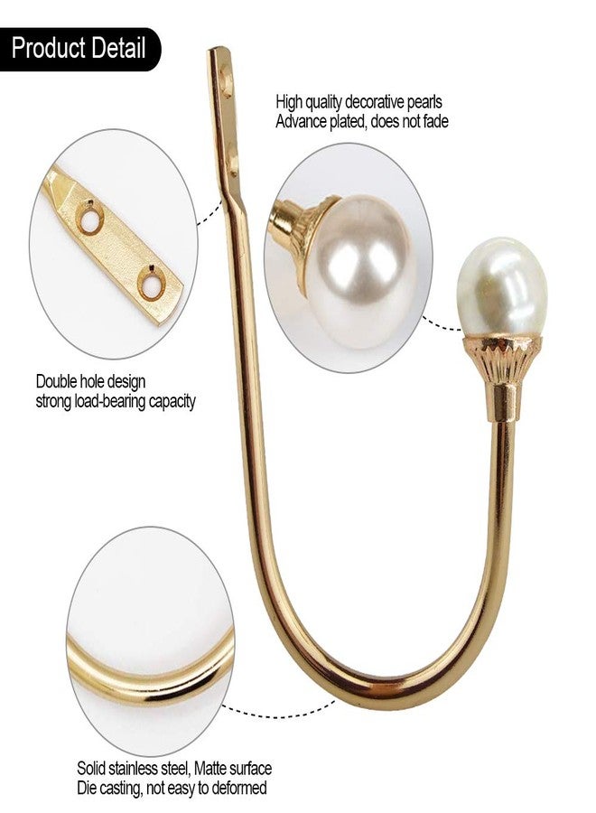 Coolnice 2 Pack Curtain Holdbacks Wall Mounted Curtain Tiebacks Hooks Plastic Pearl U Shape Curtain Tiebacks with Screws Curtain Ties for Home Office-Gold - Image 3