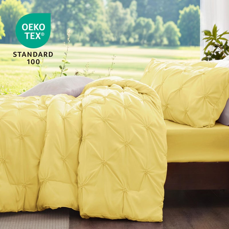 BEDELITE Light Yellow Queen Comforter Set - 3 Pieces Boho Pintuck Bedding Comforter Sets, Lightweight Soft & Warm Bed Comforter Queen with 2 Pillowcases for All Season - Image 3