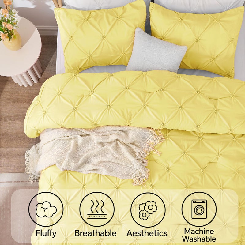 BEDELITE Light Yellow Queen Comforter Set - 3 Pieces Boho Pintuck Bedding Comforter Sets, Lightweight Soft & Warm Bed Comforter Queen with 2 Pillowcases for All Season - Image 5
