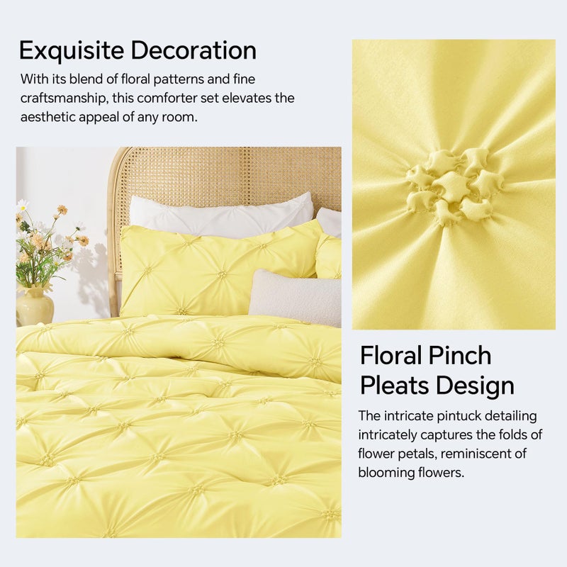 BEDELITE Light Yellow Queen Comforter Set - 3 Pieces Boho Pintuck Bedding Comforter Sets, Lightweight Soft & Warm Bed Comforter Queen with 2 Pillowcases for All Season - Image 4