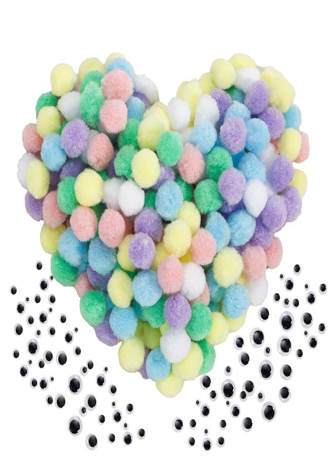 Caydo [400 pcs] - 300 Pieces 1 Inch Macaroon Pompoms with 100pieces Wiggle Eyes Multicolor Arts and Crafts Pom Poms Balls for Kids DIY Art Creative Crafts Decorations - Image 1